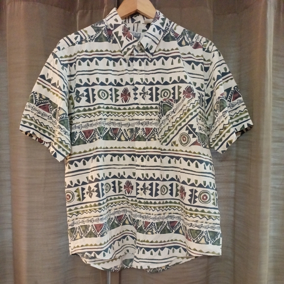 Vintage 80's Front Row Aztec Print Button Shirt Lg - Picture 1 of 8
